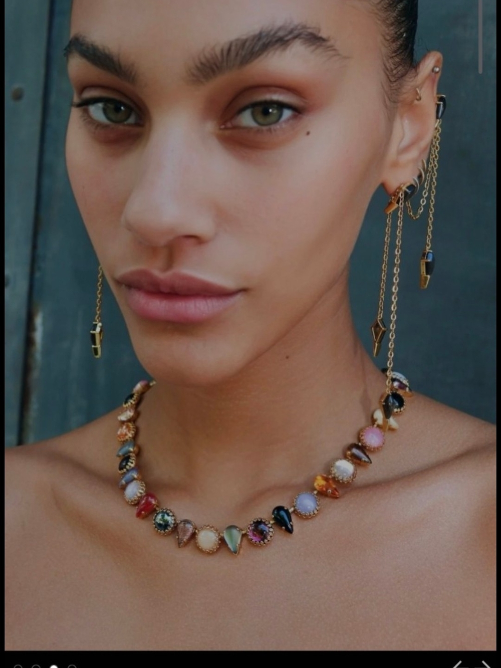 VESPER OBSCURA Multi-Color Gemstone Gold Necklace - Women Jewelry